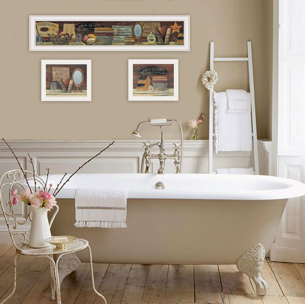 Set Of Three COUNTRY BATH White Framed Print Bathroom Wall Art - Homeroots - Flyclothing LLC