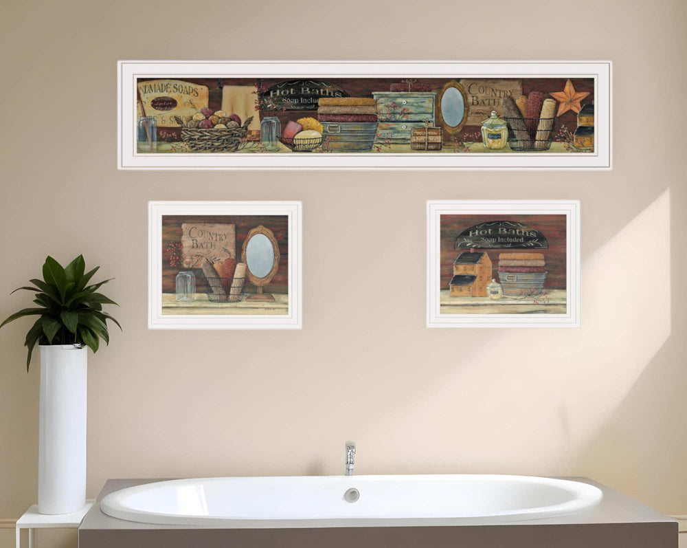 Set Of Three COUNTRY BATH White Framed Print Bathroom Wall Art - Homeroots - Flyclothing LLC