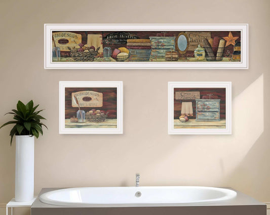 Set Of Three COUNTRY BATH White Framed Print Bathroom Wall Art - Homeroots - Flyclothing LLC