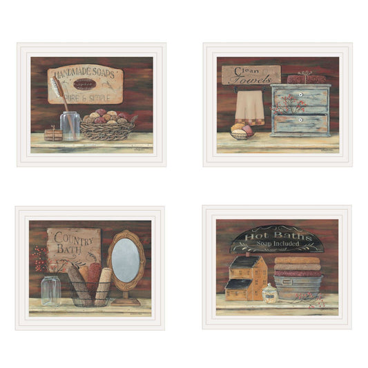 Set Of Four Country Bathroom White Framed Print Bathroom Wall Art - Homeroots - Flyclothing LLC