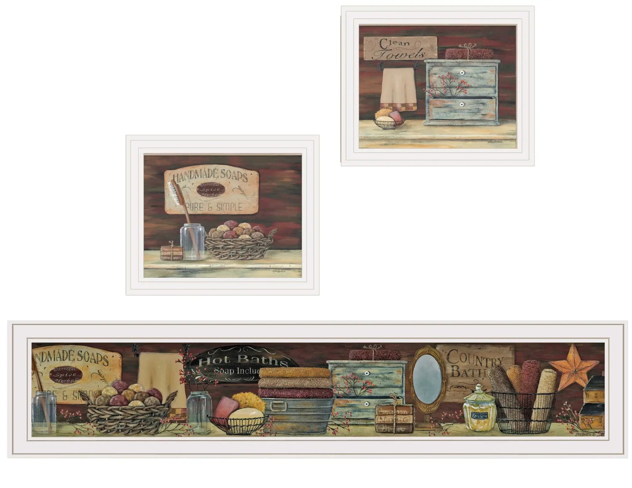 Set Of Three COUNTRY BATH White Framed Print Bathroom Wall Art - Homeroots - Flyclothing LLC