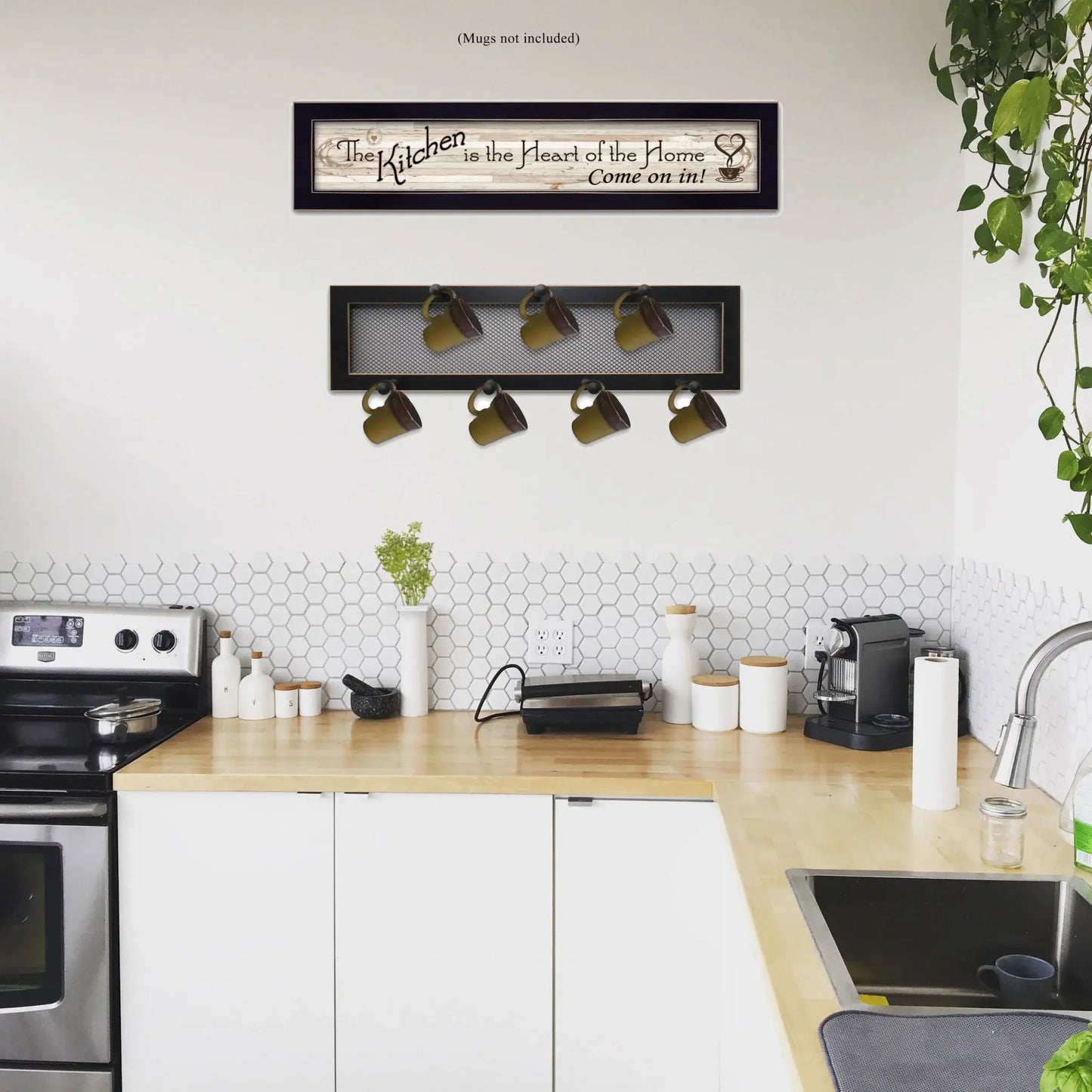 Set Of Two Heart Of The Home Black Framed Kitchen Wall Art With Seven Peg Mug Rack - Homeroots - Flyclothing LLC