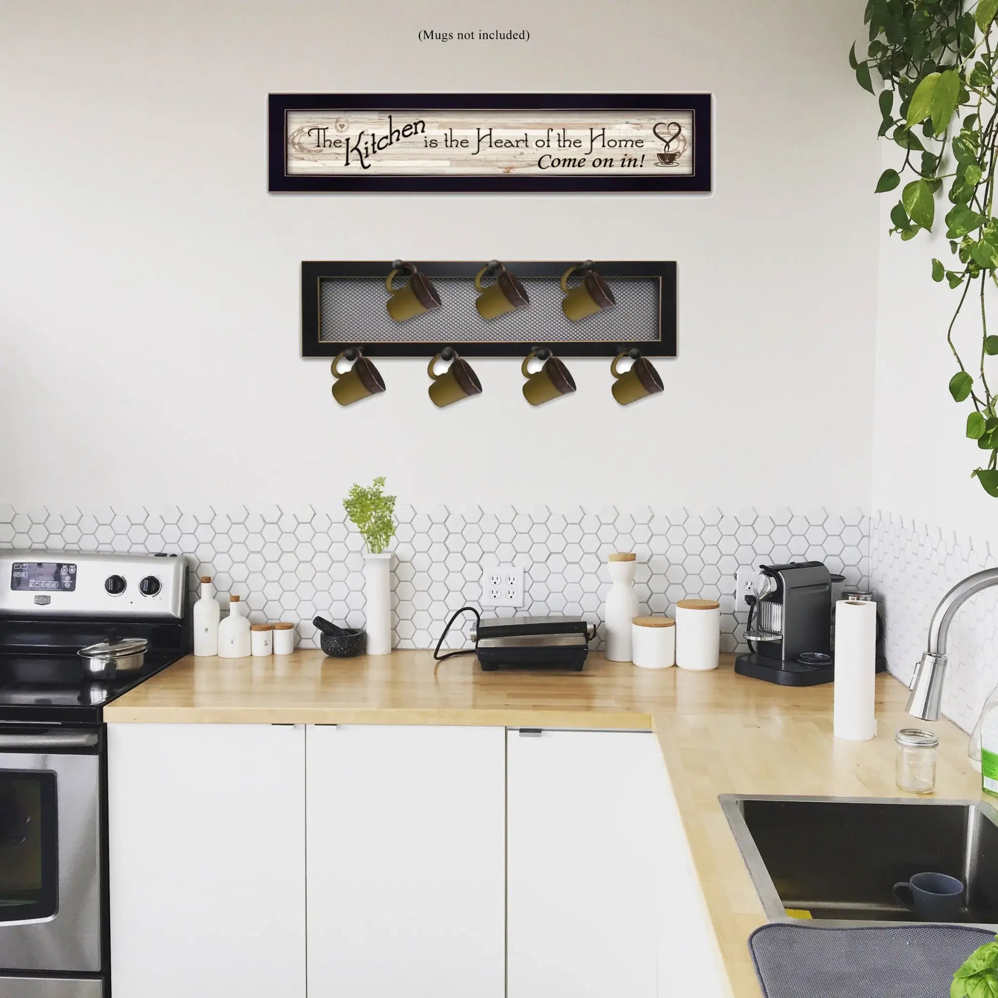 Set Of Two Heart Of The Home Black Framed Kitchen Wall Art With Seven Peg Mug Rack - Homeroots - Flyclothing LLC