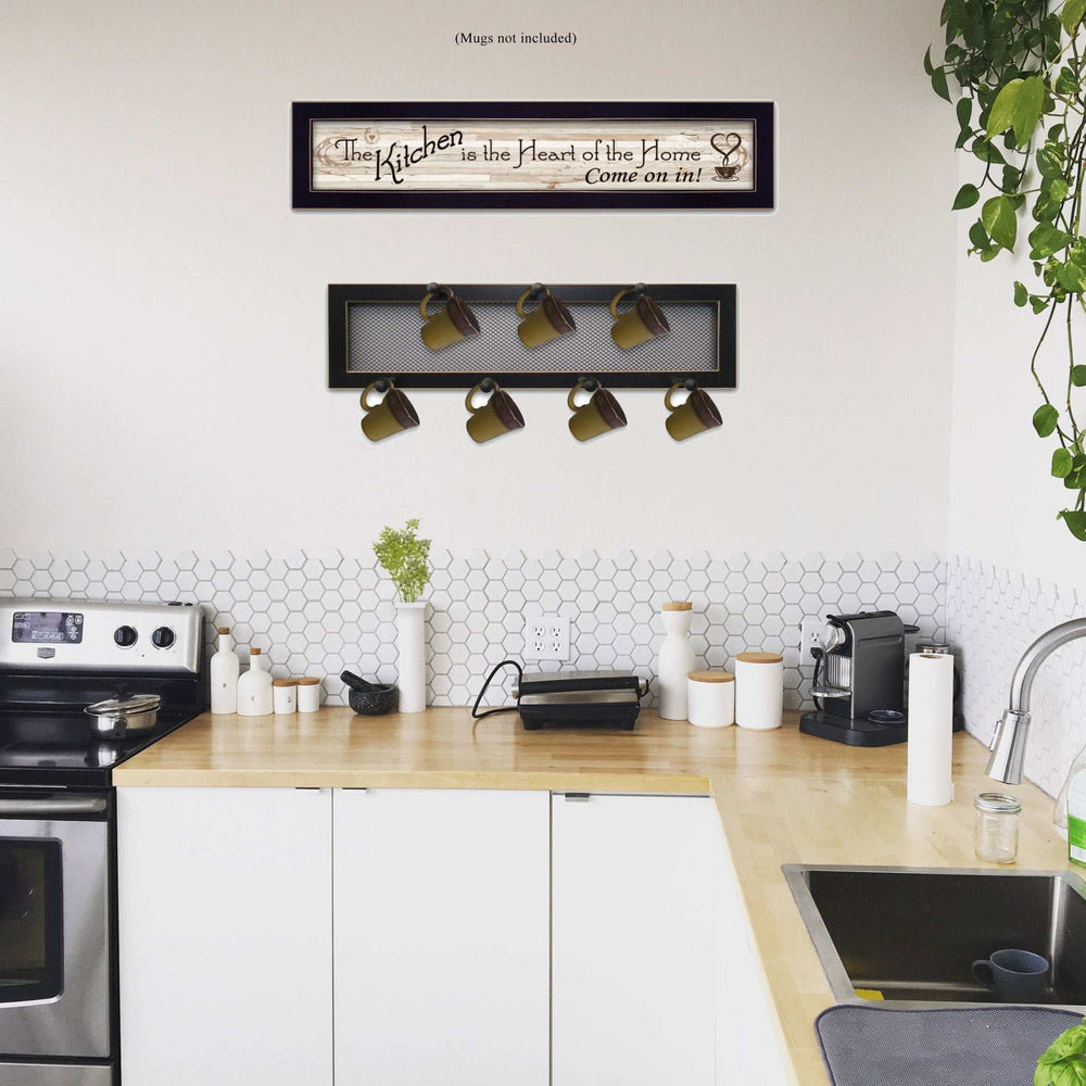 Set Of Two Heart Of The Home Black Framed Kitchen Wall Art With Seven Peg Mug Rack - Homeroots - Flyclothing LLC