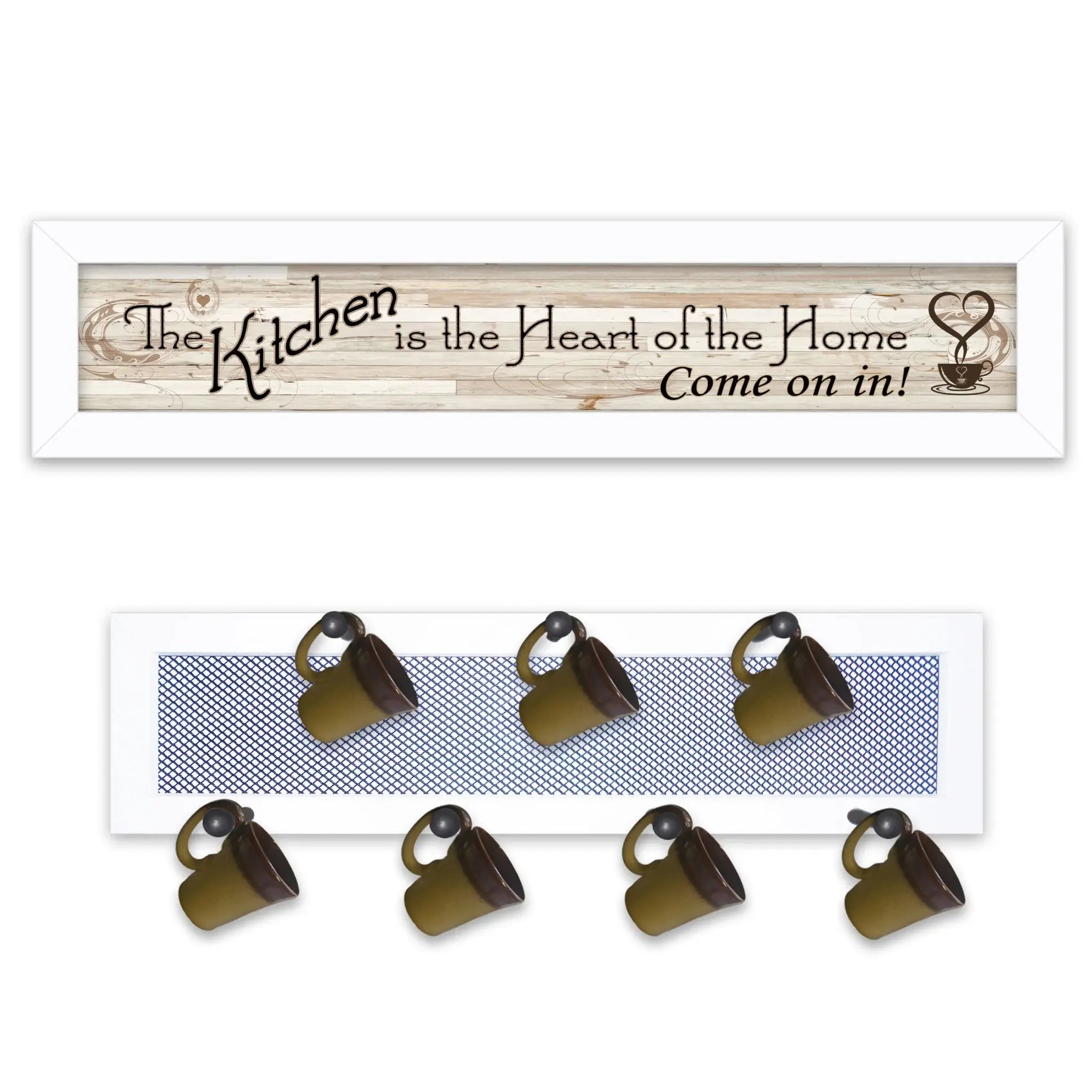 Set Of Two The Kitchen with Seven Peg Mug Rack White Framed Print Kitchen Wall Art - Homeroots - Flyclothing LLC