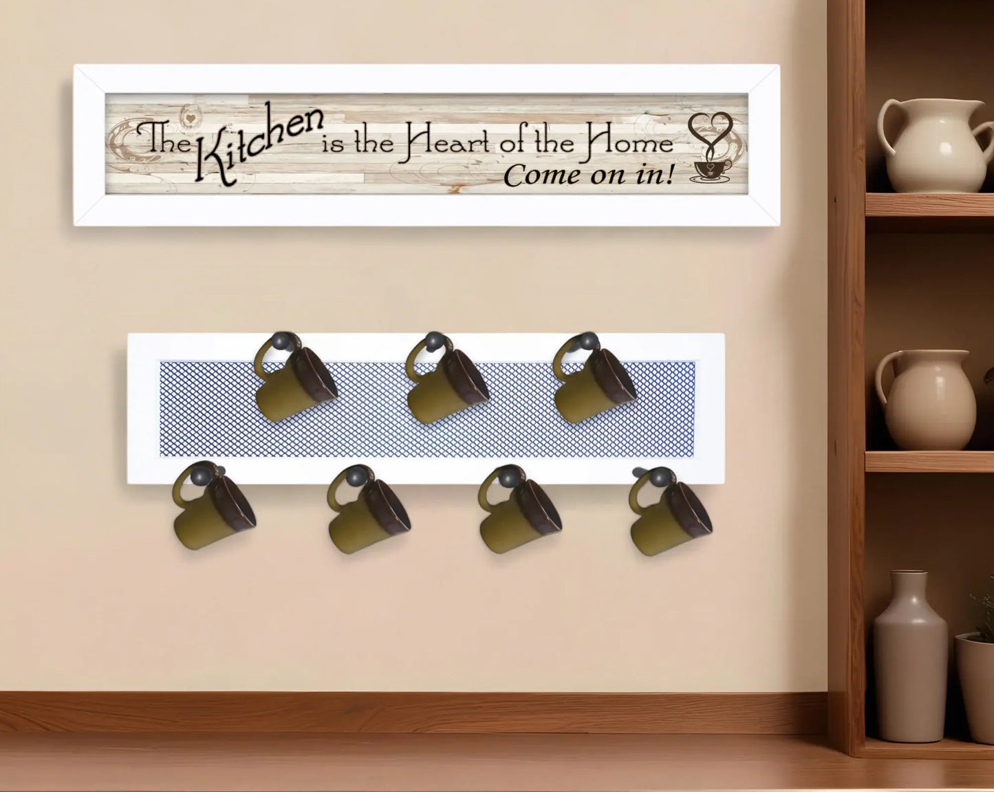 Set Of Two The Kitchen with Seven Peg Mug Rack White Framed Print Kitchen Wall Art - Homeroots - Flyclothing LLC