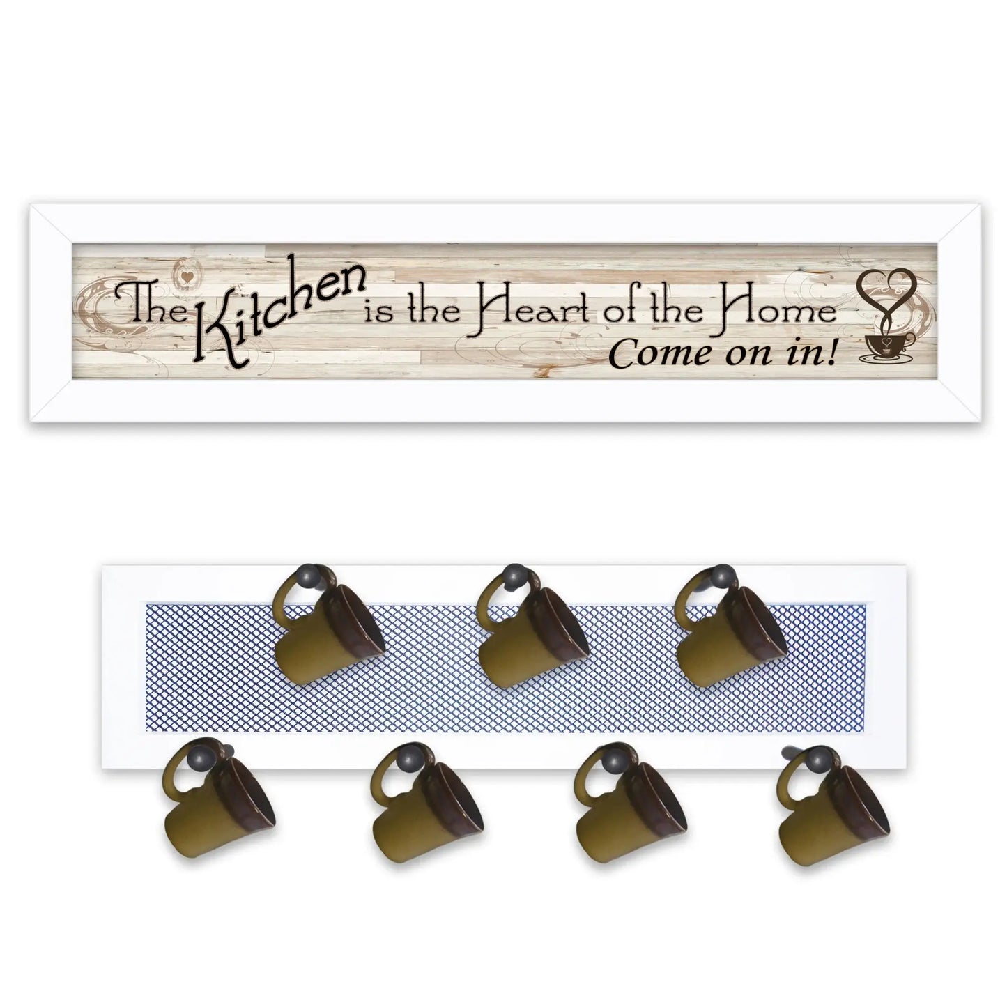 Set Of Two The Kitchen with Seven Peg Mug Rack White Framed Print Kitchen Wall Art - Homeroots - Flyclothing LLC