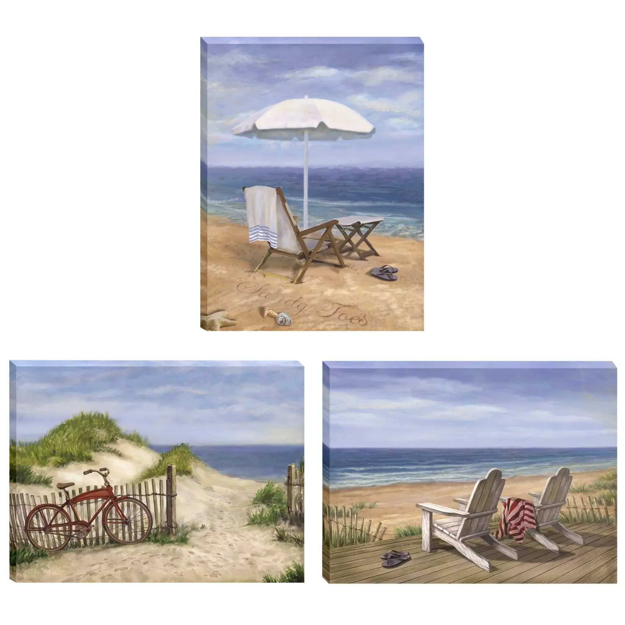 Set Of Three Sand Beach Designs Wrapped Canvas Print Wall Art - Homeroots - Flyclothing LLC