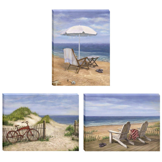 Set Of Three Sand Beach Designs Wrapped Canvas Print Wall Art - Homeroots - Flyclothing LLC