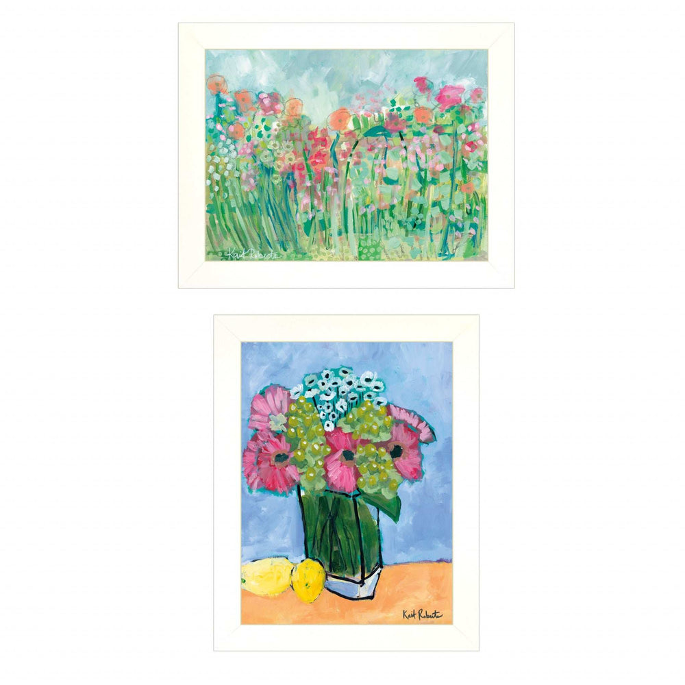 Set Of Two Flower field or Bouquet White Framed Print Wall Art - Homeroots - Flyclothing LLC