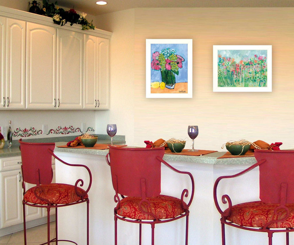 Set Of Two Flower field or Bouquet White Framed Print Wall Art - Homeroots - Flyclothing LLC