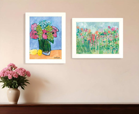 Set Of Two Flower field or Bouquet White Framed Print Wall Art - Homeroots - Flyclothing LLC