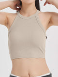 Ribbed Grecian Neck Cropped Tank with Chest Pads - Trendsi - Flyclothing LLC