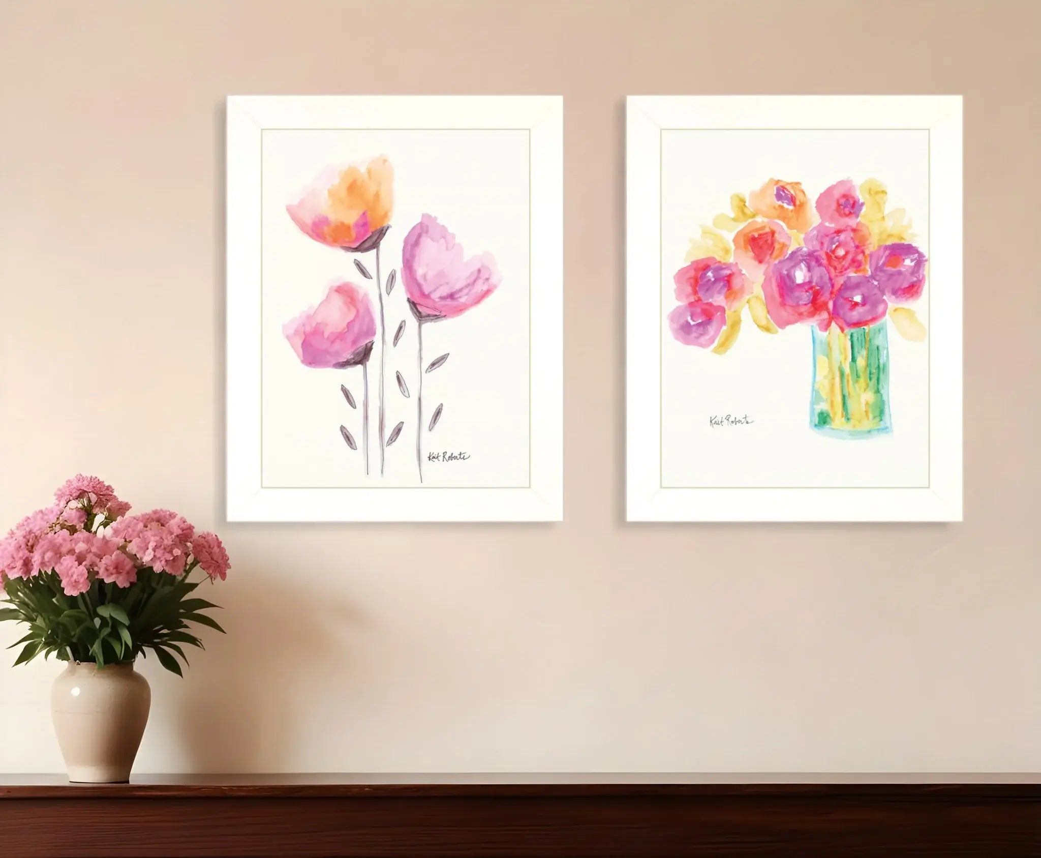 Set Of Two Simple Bouquets White Framed Print Wall Art - Homeroots - Flyclothing LLC