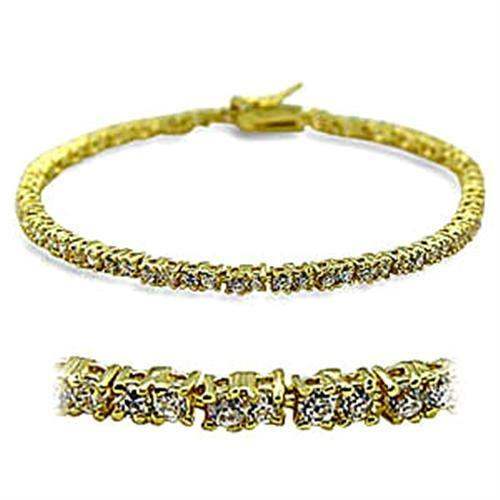 415802 - Gold Brass Bracelet with AAA Grade CZ in Clear - Alamode - Flyclothing LLC