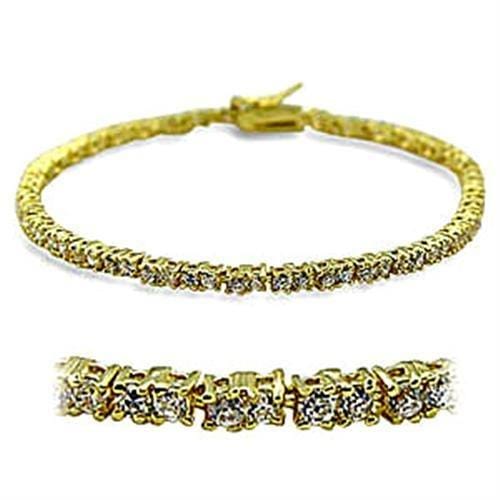 415802 - Gold Brass Bracelet with AAA Grade CZ  in Clear - Alamode