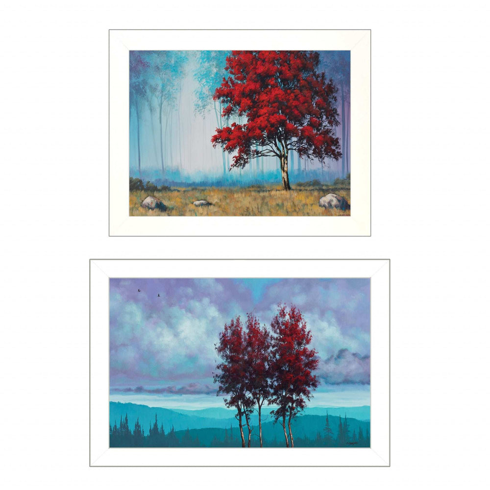 Set Of Two Red Trees 1 White Framed Print Wall Art - Homeroots - Flyclothing LLC