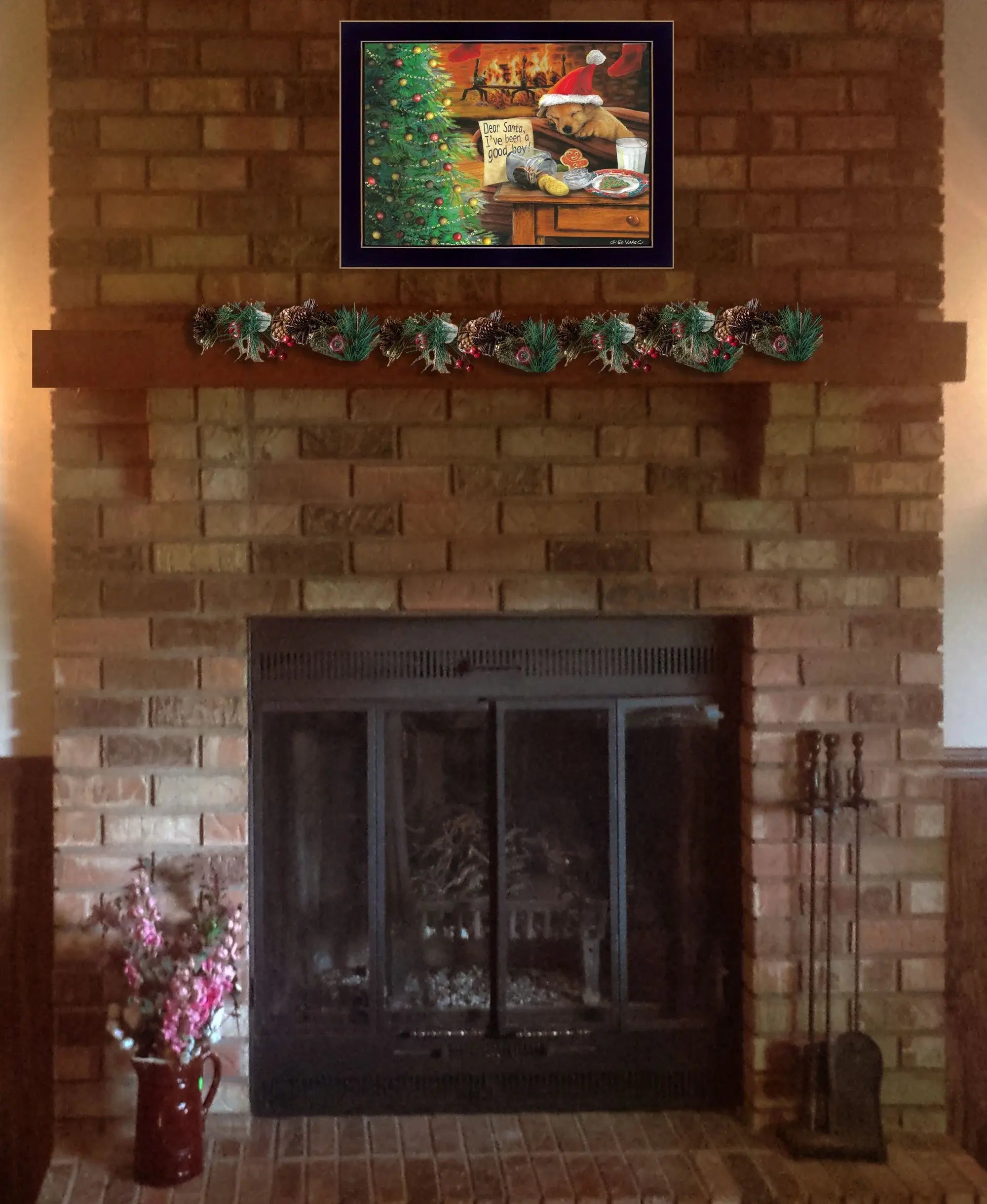 Christmas Eve Puppy Black Framed Print Wall Art - Homeroots - Flyclothing LLC