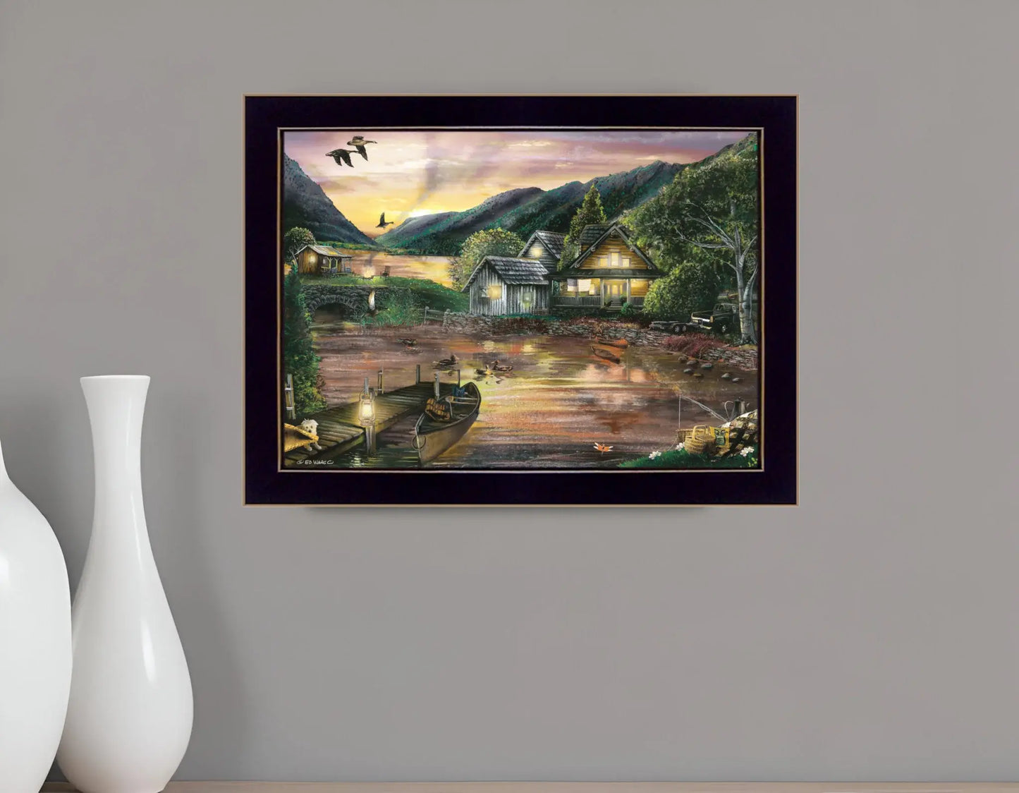 Lakefront Camping II 1 Black Framed Print Wall Art - Homeroots - Flyclothing LLC