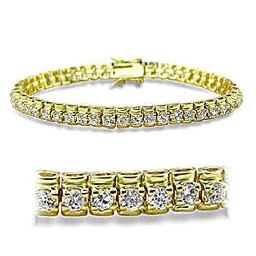 415906 - Gold Brass Bracelet with AAA Grade CZ in Clear - Alamode - Flyclothing LLC