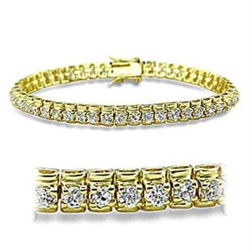 415906 - Gold Brass Bracelet with AAA Grade CZ in Clear - Alamode - Flyclothing LLC