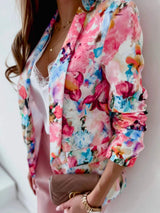 Vibrant Floral Print Open Front Blazer - Trendsi - Flyclothing LLC
