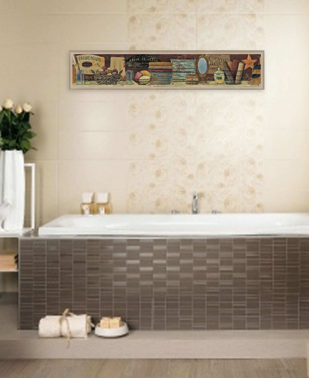 Country Bath Shelf 5 Brown Framed Print Bathroom Wall Art - Homeroots - Flyclothing LLC