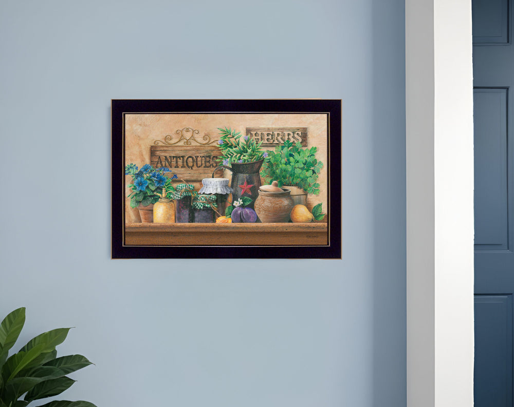 Antiques and Herbs Black Framed Print Kitchen Wall Art - Homeroots