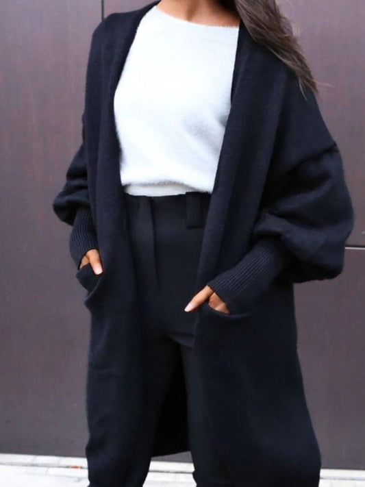 Open Front Dropped Shoulder Cardigan - Trendsi
