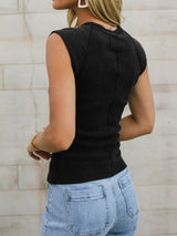 Exposed Seam Round Neck Tank - Trendsi - Flyclothing LLC