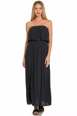 Zenana Woven Crinkle Strapless Maxi Dress - Trendsi - Flyclothing LLC