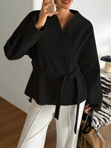 Surplice Dropped Shoulder Tie Belt Outerwear - Trendsi - Flyclothing LLC