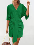 Ruched Surplice Half Sleeve Mini Dress - Trendsi