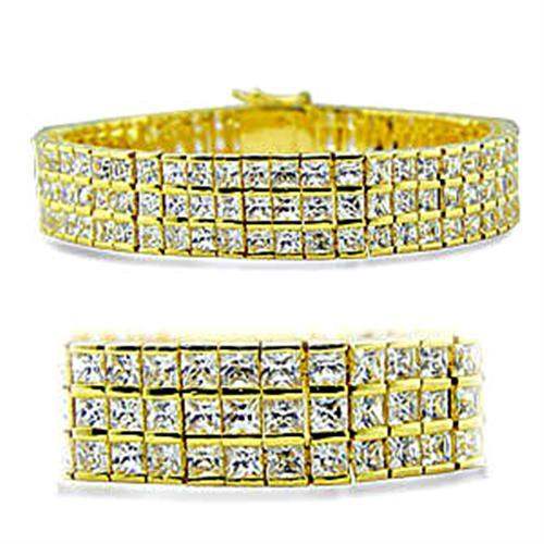 416003 - Gold Brass Bracelet with AAA Grade CZ in Clear - Alamode - Flyclothing LLC