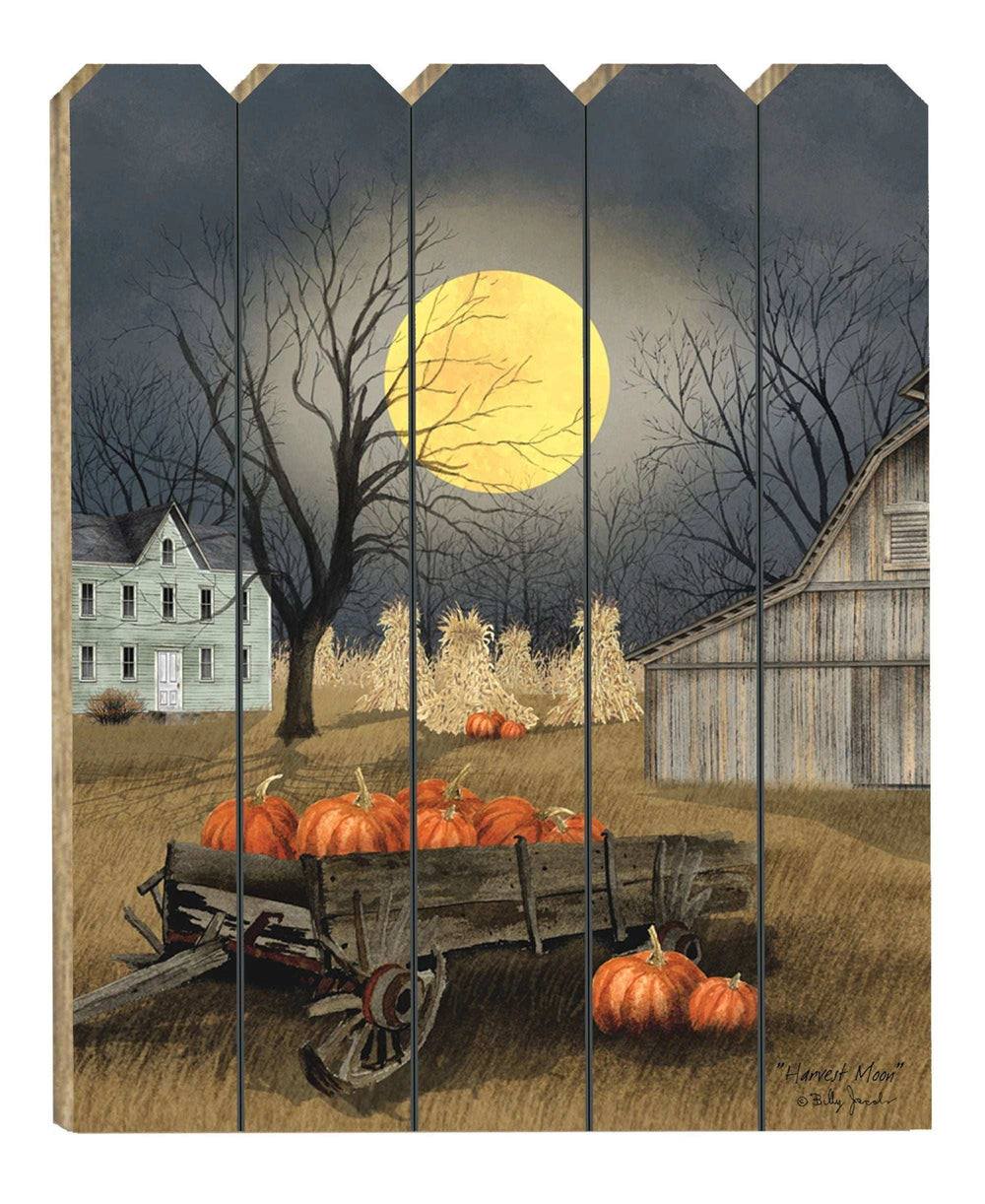 Harvest Moon Pumpkins Unframed Picket Fence Wall Art - Homeroots - Flyclothing LLC