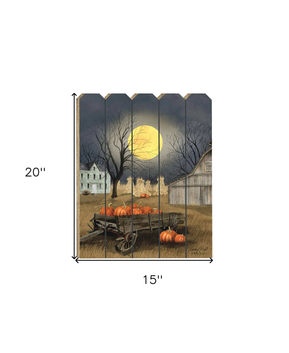 Harvest Moon Pumpkins Unframed Picket Fence Wall Art - Homeroots - Flyclothing LLC