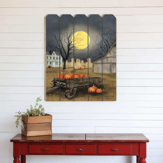 Harvest Moon Pumpkins Unframed Picket Fence Wall Art - Homeroots - Flyclothing LLC