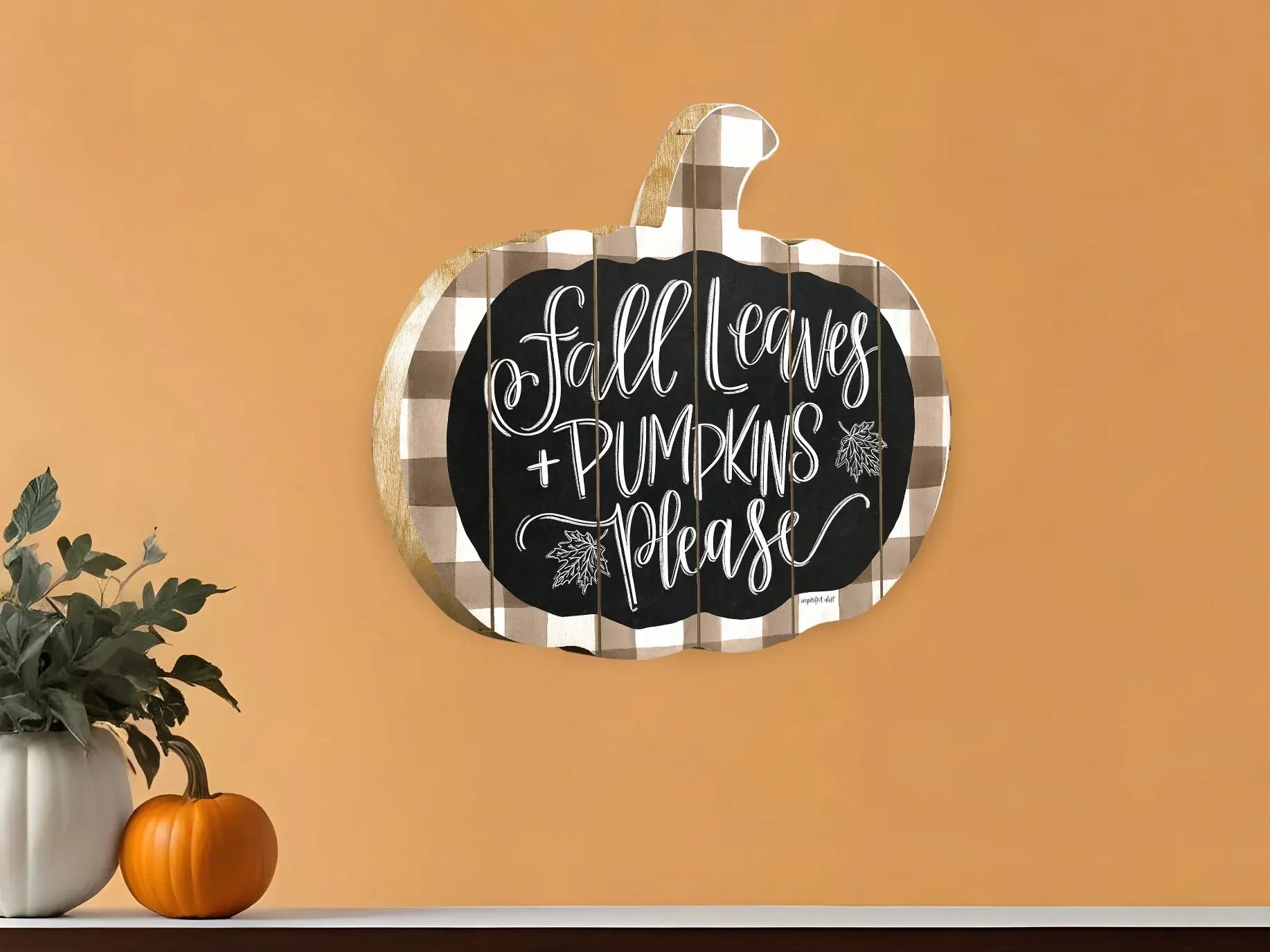 Fall Leaves and Pumpkins Please Unframed Print Wall Art - Homeroots - Flyclothing LLC