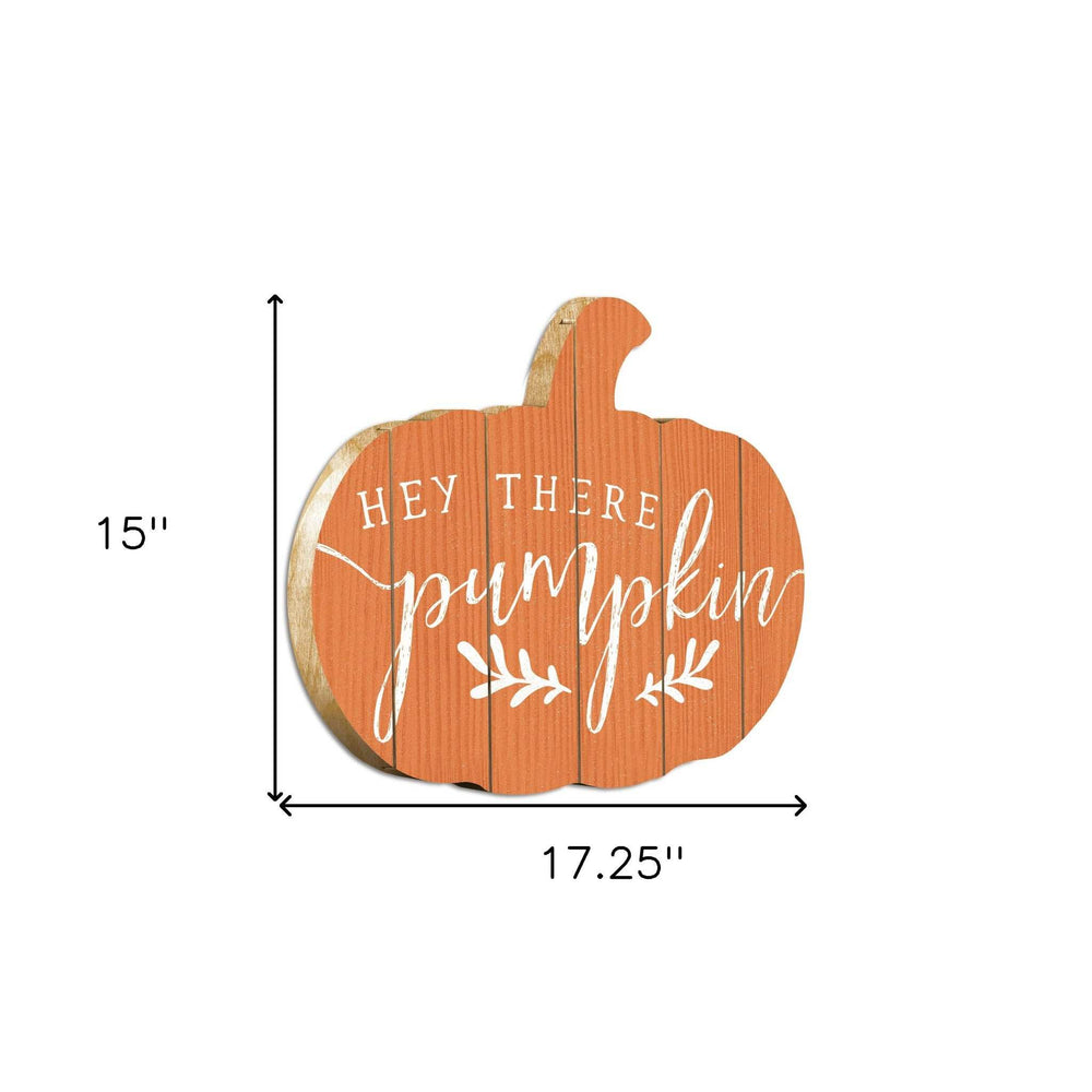 Orange and White Hey There Pumpkin Shaped Wall Art - Homeroots - Flyclothing LLC