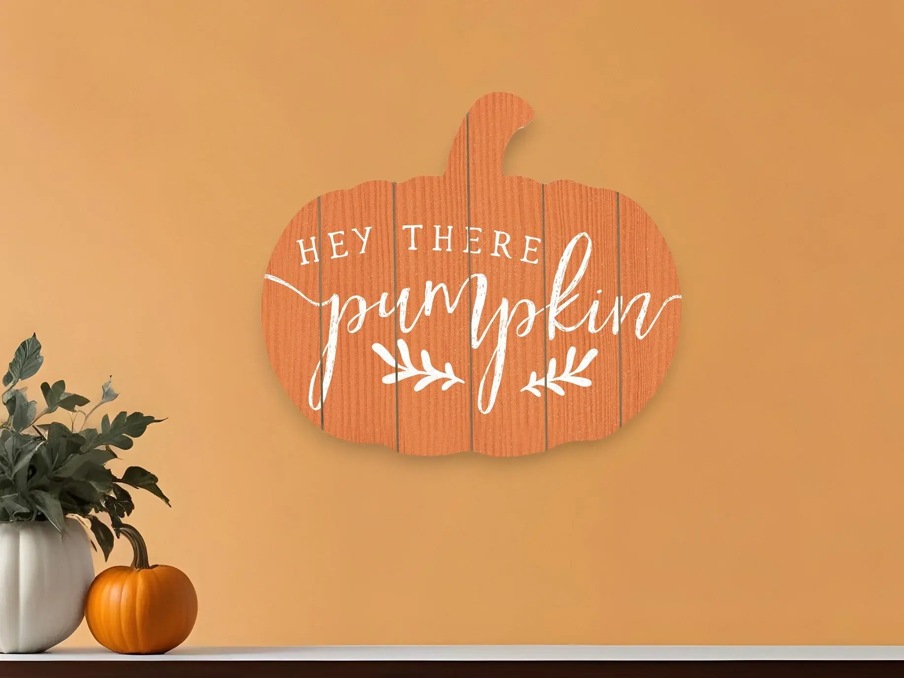 Orange and White Hey There Pumpkin Shaped Wall Art - Homeroots - Flyclothing LLC