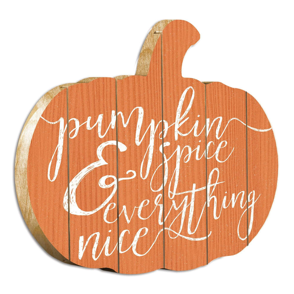 Orange and White Pumpkin Spice and Everything Nice Pumpkin Shaped Wall Art - Homeroots - Flyclothing LLC