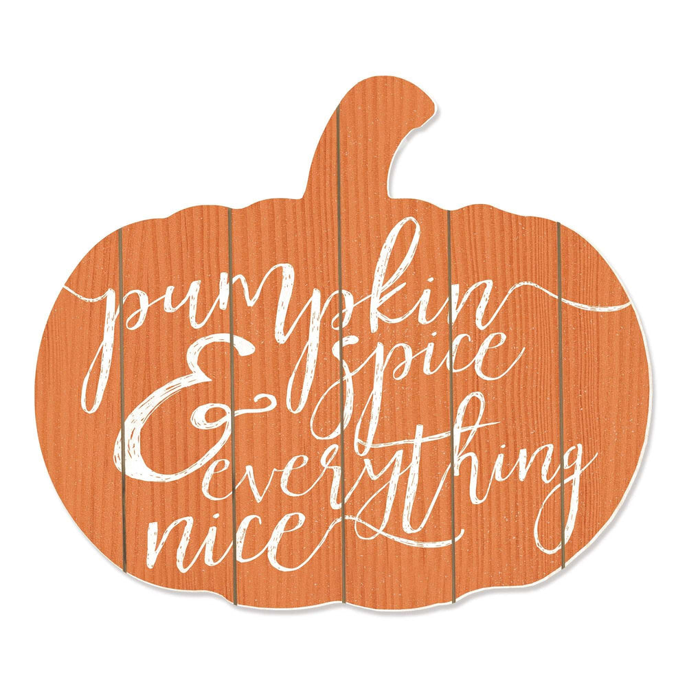 Orange and White Pumpkin Spice and Everything Nice Pumpkin Shaped Wall Art - Homeroots - Flyclothing LLC