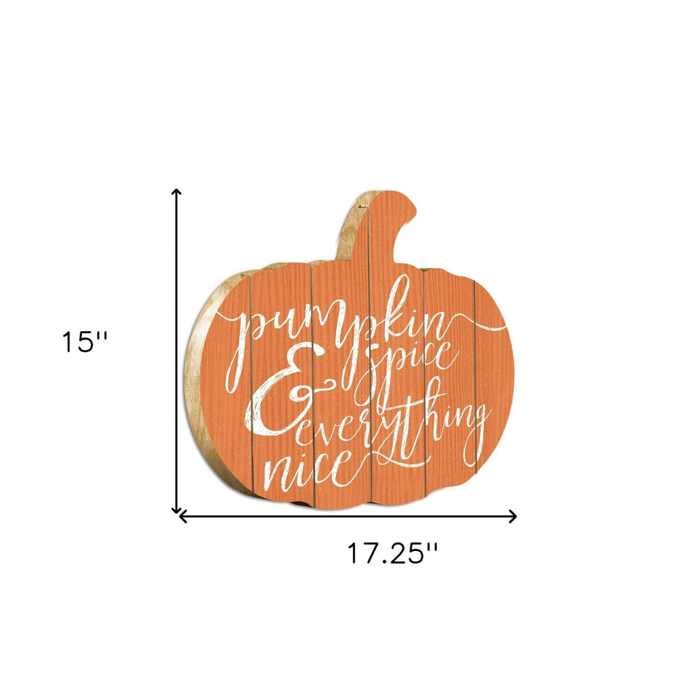 Orange and White Pumpkin Spice and Everything Nice Pumpkin Shaped Wall Art - Homeroots - Flyclothing LLC