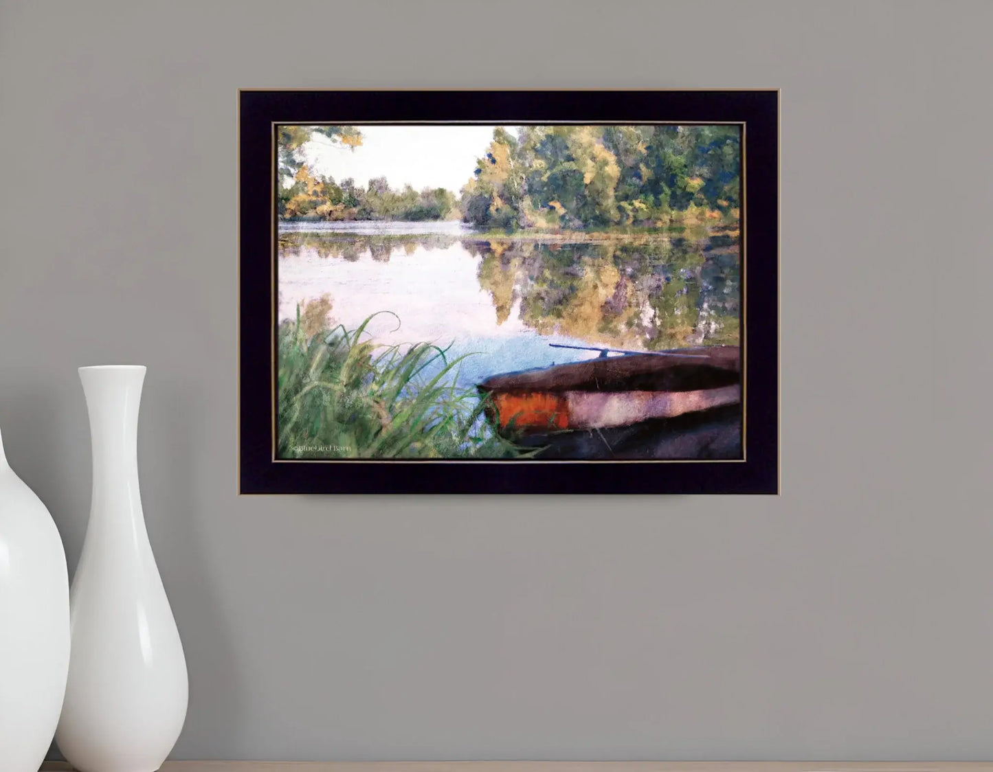 Rowboat Pond Landscape 1 Black Framed Print Wall Art - Homeroots - Flyclothing LLC