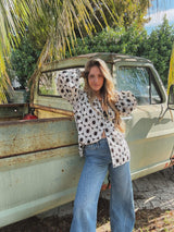 White Wedding Retro Floral Button Up Blouse PREORDER JUNE/JULY 2026 - Lil Bee's Bohemian - Flyclothing LLC