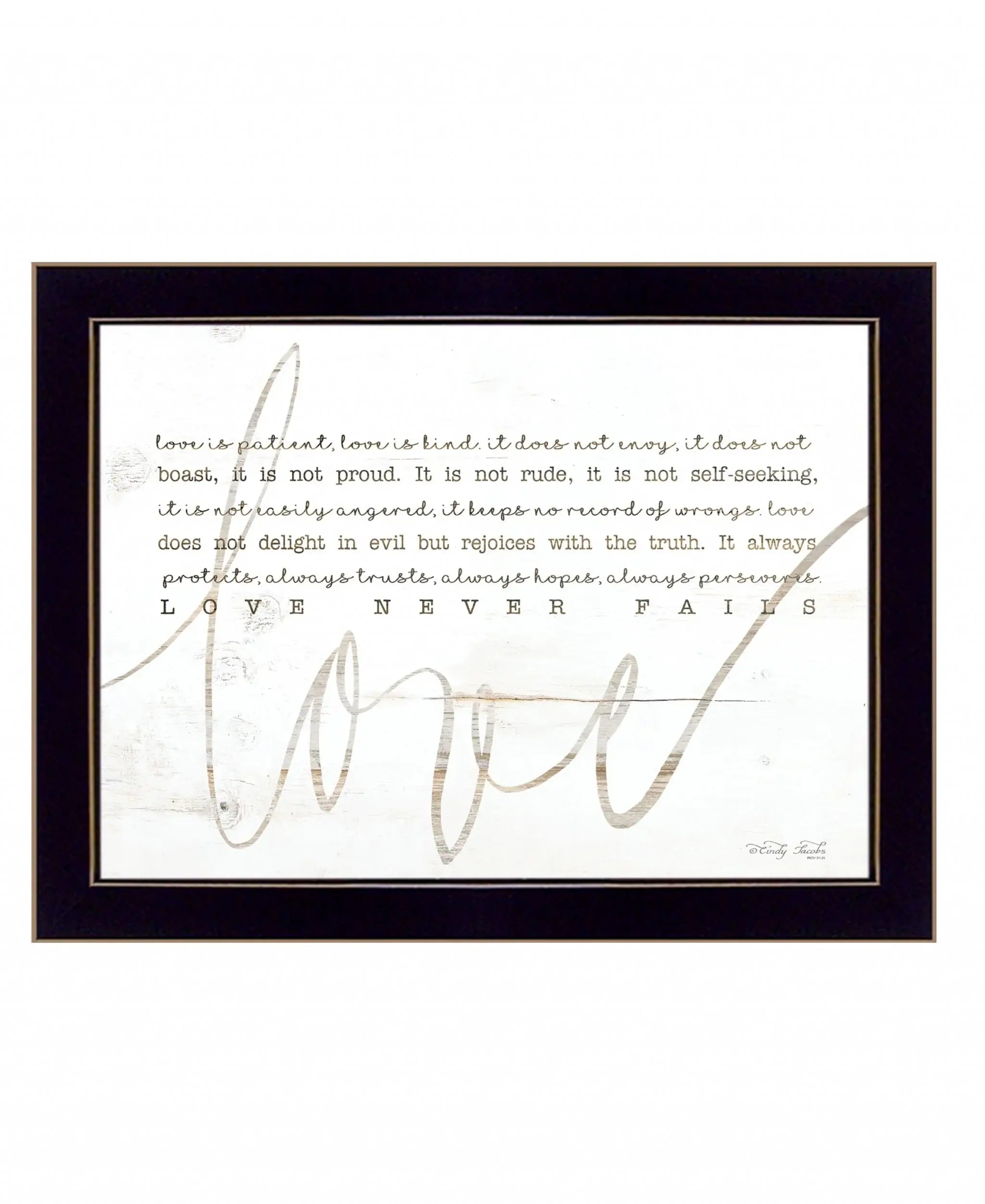 Love Never Fails 1 Black Framed Print Wall Art - Homeroots - Flyclothing LLC
