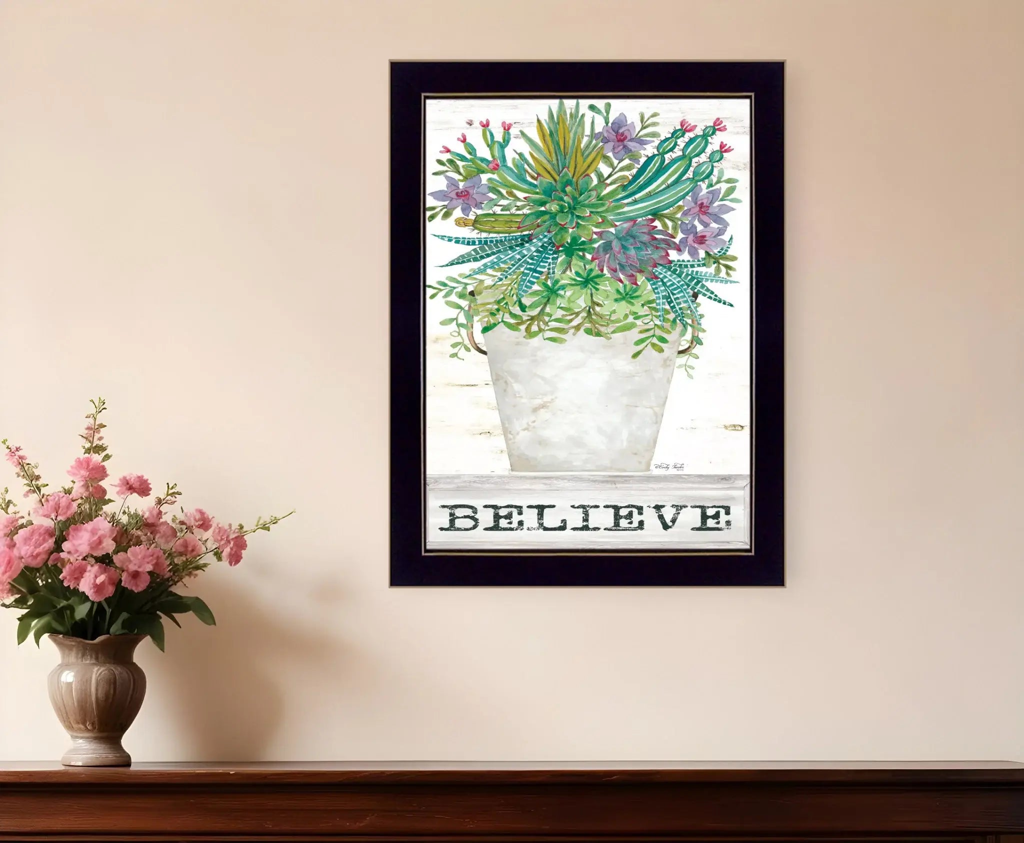 Believe Succulents 1 Black Framed Print Wall Art - Homeroots - Flyclothing LLC