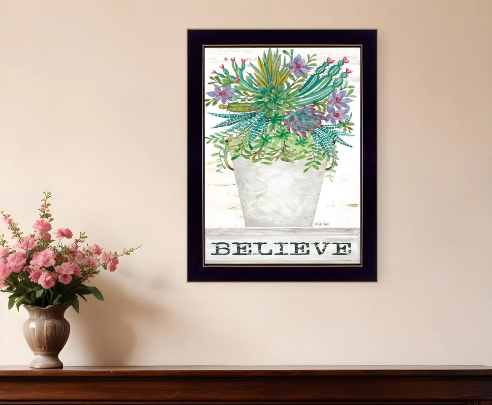 Believe Succulents 1 Black Framed Print Wall Art - Homeroots