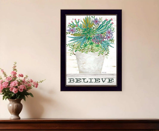 Believe Succulents 1 Black Framed Print Wall Art - Homeroots - Flyclothing LLC