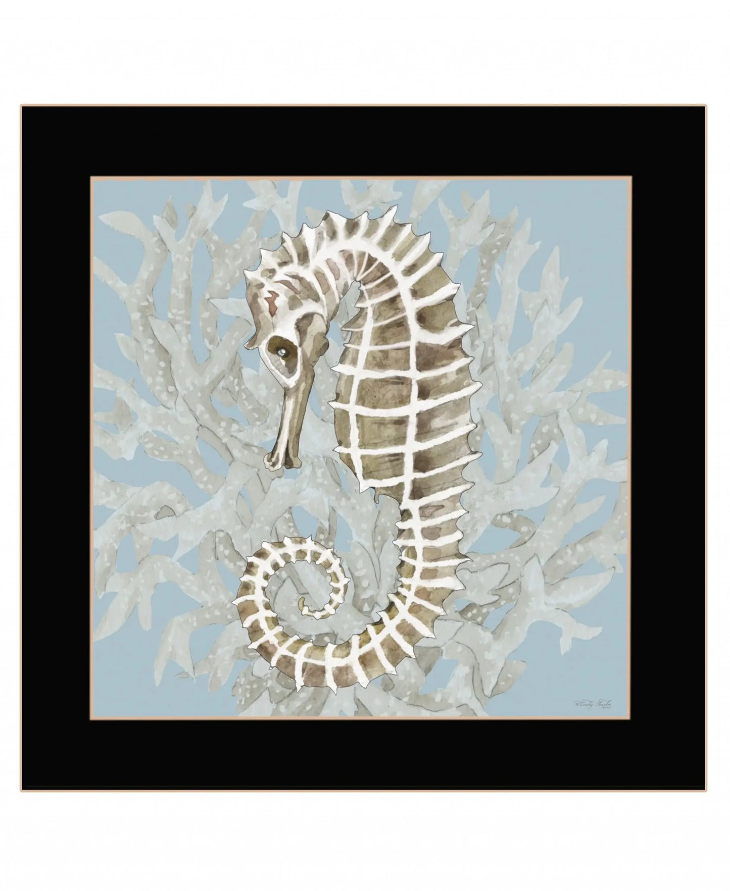 Seahorse and Coral Black Framed Print Wall Art - Homeroots - Flyclothing LLC